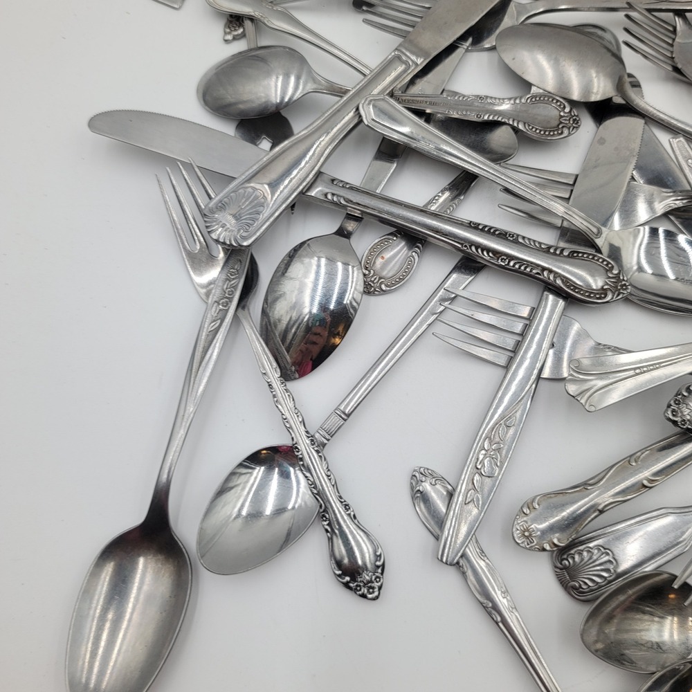 55pc Mixed Bulk Lot Stainless Flatware Assorted Silverware for‎ Crafts Upcycling - Picture 2 of 6